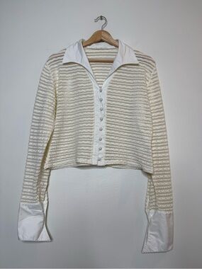 Vintage Y2K Rayure Paris Parisian Sheer Unique Pointed Collar statement blouse